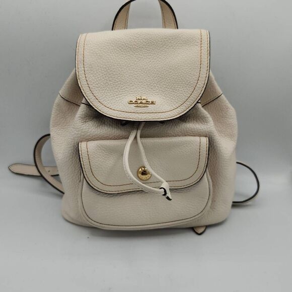 Coach Women's Pennie Backpack 22 Pebble Leather Bag C4121 Chalk Ivory - Picture 1 of 15